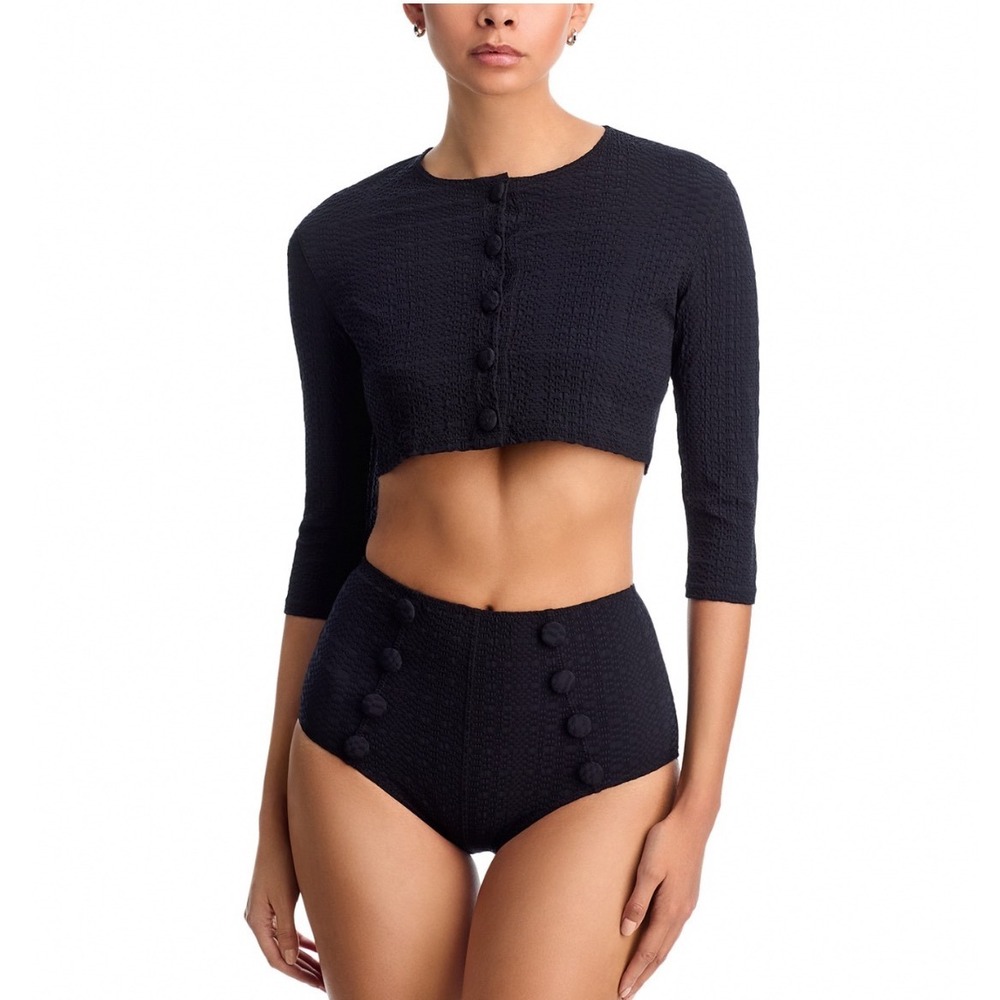 Lisa Marie Fernandez Black Seersucker Cropped Cover-Up Cardigan XS NWT